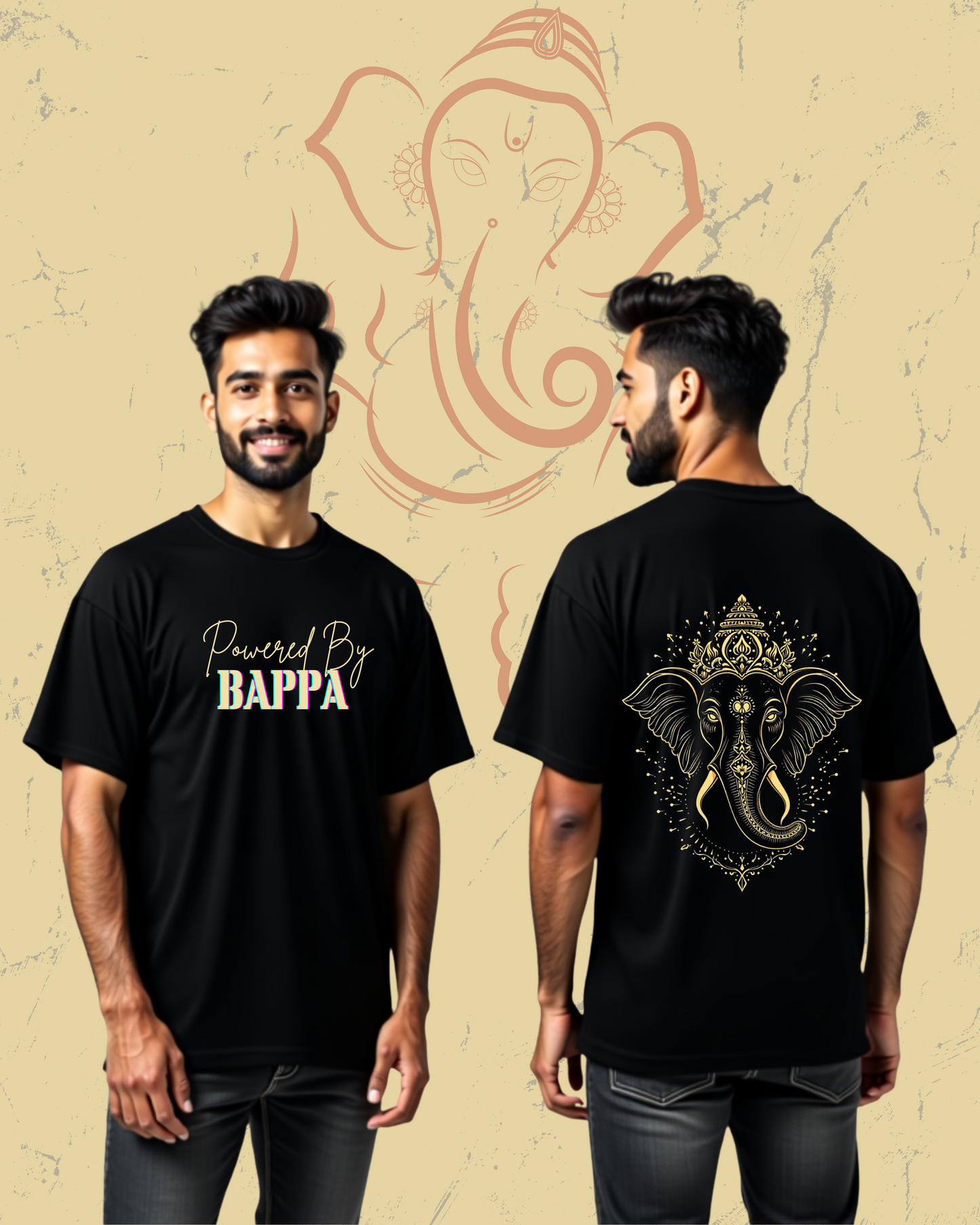 "Powered By Bappa" 100% Cotton Biowash Premium Oversized Tshirts