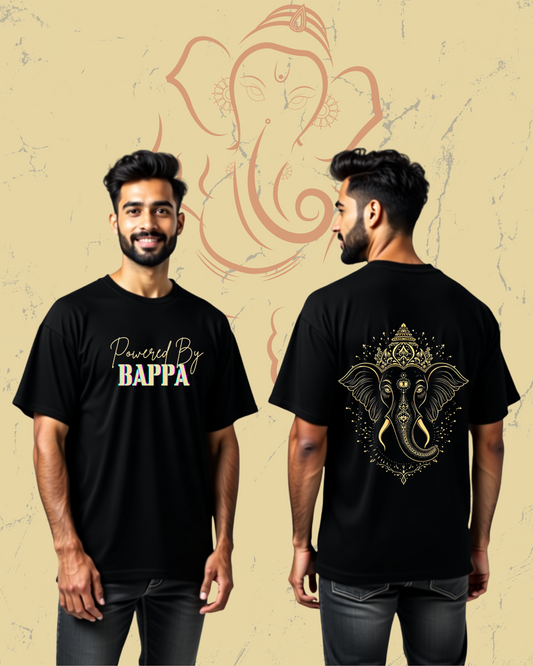 "Powered By Bappa" 100% Cotton Biowash Premium Oversized Tshirts