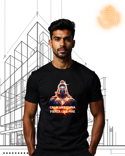 🔥 Calm Like Shiva, Fierce Like Fire" 100% Cotton Graphic T-Shirt – Divine Duality in Motion