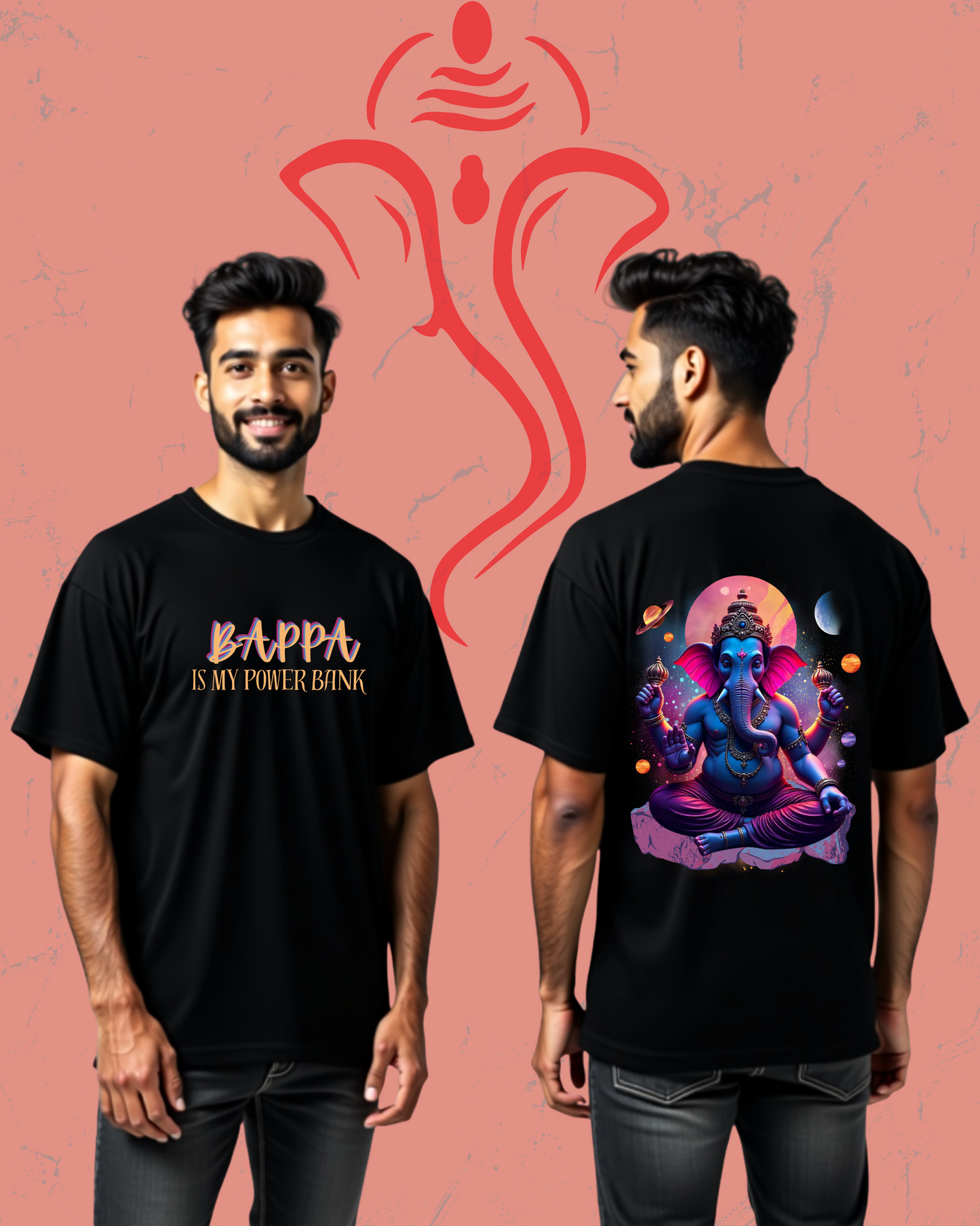 "Bappa Is My Power Bank" 100% Cotton Biowash Premium Oversized Tshirts