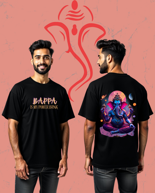 "Bappa Is My Power Bank" 100% Cotton Biowash Premium Oversized Tshirts